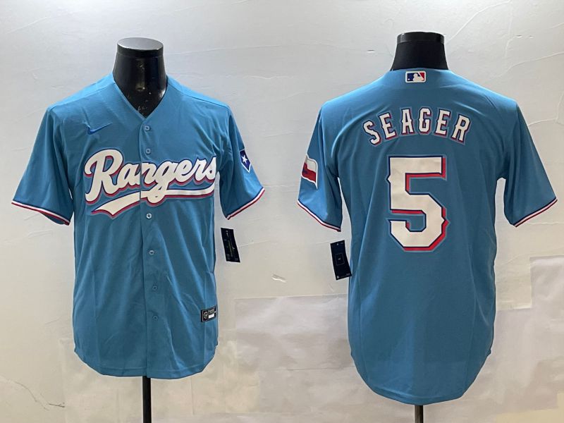Men Texas Rangers #5 Seager Light Blue Game 2025 Nike MLB Jersey style 1